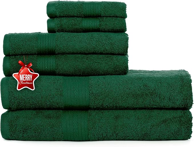 Ample Decor 100% Christmas Green Cotton Luxury 6 Piece Towels Set, 2 Bath Towels by AmpleDecor