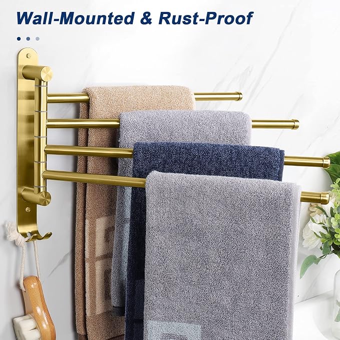 NearMoon Swivel Towel Rack, 13.8" Thicken 304 Stainless Steel 4-Arm Towel Bar - Image 4