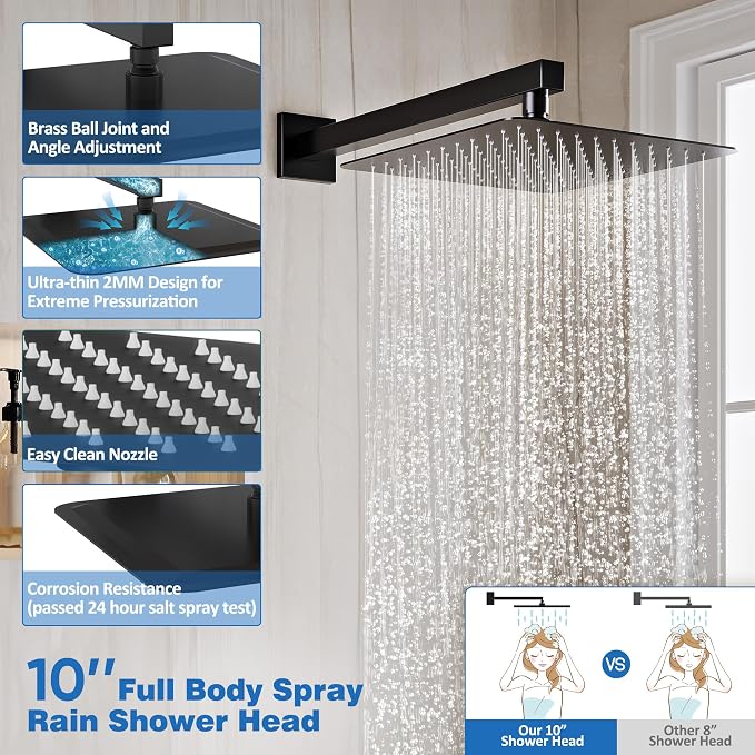 Shower System with Tub Spout, All Metal Tub Shower Faucet Set with 10'' Rain - Image 3