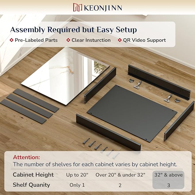Keonjinn 60 x 32 Inch Medicine Cabinet, Assembly Required, Lightweight - Image 3