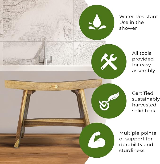 EcoDecors 24 Inch Serenity Teak Shower Bench – Waterproof Bathroom Seat | - Image 8