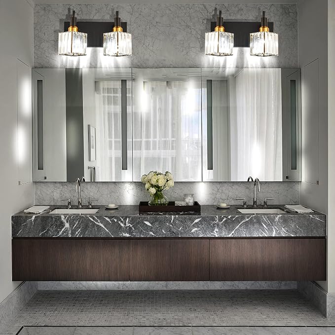Modern Crystal Bathroom Vanity Light 2-Lights Black and Gold Bathroom Light - Image 3