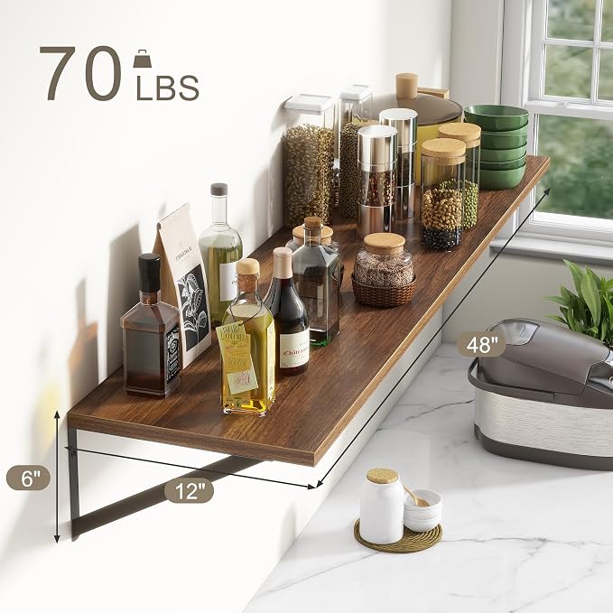 12 Inch Deep Floating Shelves, 48W x 12D Floating Shelves, Deep Wall Shelves - Image 3