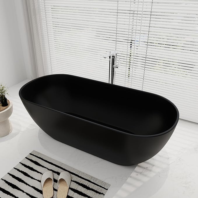 SJ STAR&JANE 69" Solid Surface Freestanding Bathtub Oval Stone Resin Soaking - Image 2