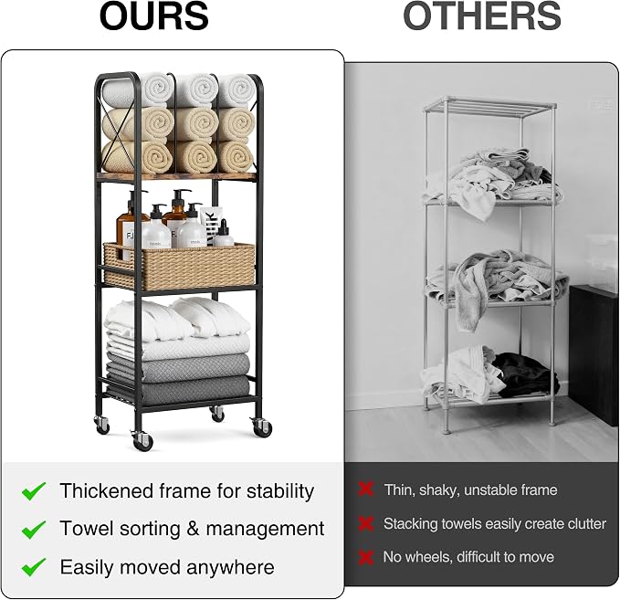 niffgaff 3-Tier Movable Towel Rack, Free-Standing Towel Holder - Image 6