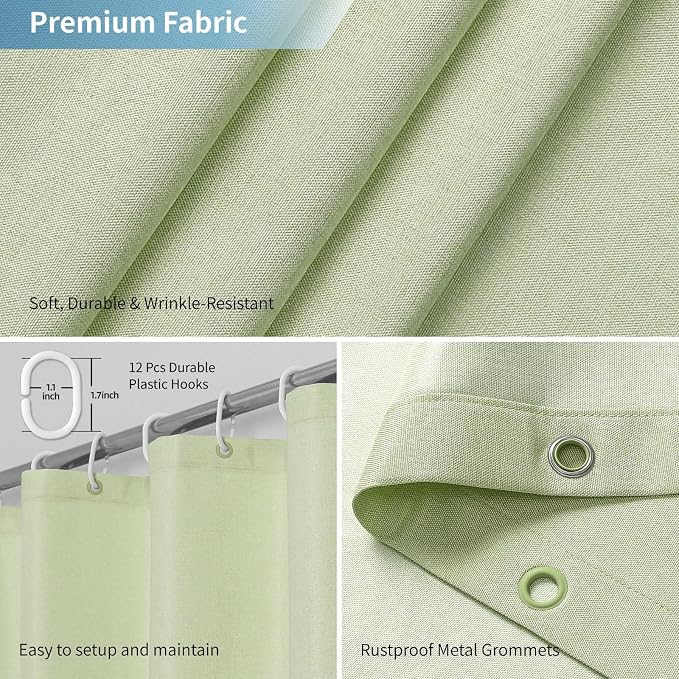 2-in-1 Waterproof Long Fabric Shower Curtain or Liner, Linen Textured, 78 Inch - Image 6