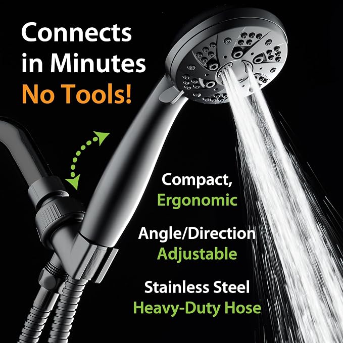 AquaDance High Pressure 6-Setting Matte Black Handheld Shower Head - Image 4