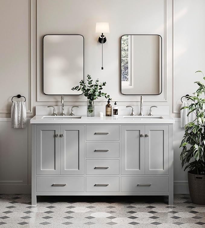 ARIEL Cambridge 61 Inch Grey Bathroom Vanity Double Sink, Solid Wood, 1.5-Inch - Image 5