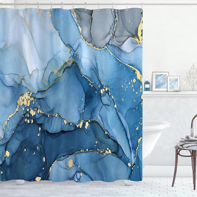 Blue Marble Shower Curtain, Modern Abstract Fabric Shower Curtains by BayNook