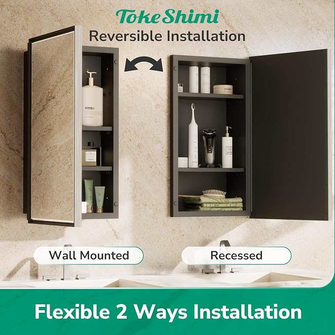 TokeShimi 26x30 Recessed or Surface Mounted Medicine Cabinet Mirror, Aluminum - Image 8