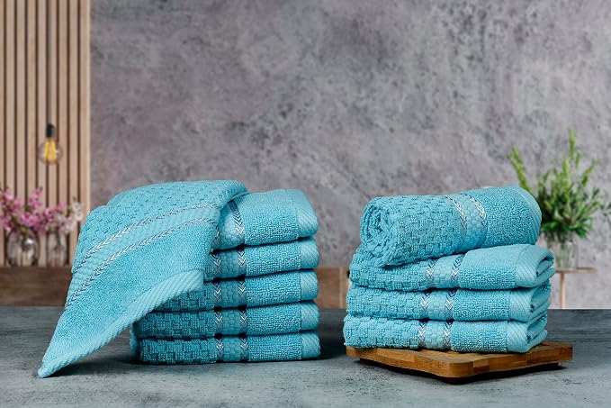 Ample Decor Sky Blue Wash Cloth Set of 10 100% Cotton - Image 2
