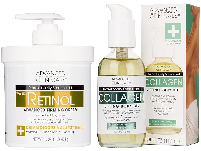 Advanced Clinicals Retinol Body Lotion + Collagen Body Oil 2pc Skincare Set by AdvancedClinicals