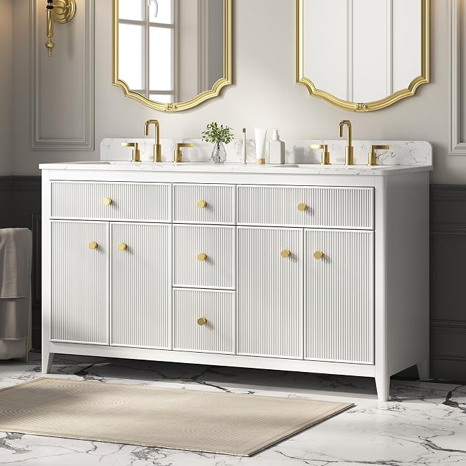 60 Inch Bathroom Vanity with Double Sink, Solid Wood Frame Bathroom Sink - Image 8