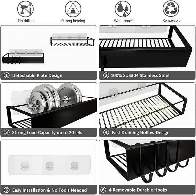 Shower Caddy, Adhesive Shower Organizer - Image 3