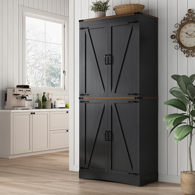 71in Farmhouse Kitchen Pantry Cabinet, Tall Storage Cabinet by chartustriable