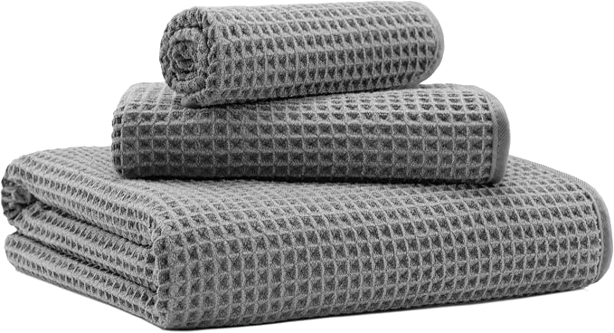 New Microfiber Waffle Bath Towels, 3 Pieces, Fast Drying, Lint Free, Includes by Unknown
