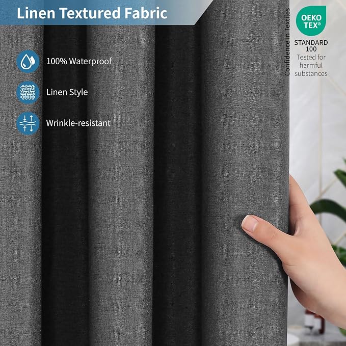 2-in-1 Waterproof Extra Long Fabric Shower Curtain or Liner, Linen Textured - Image 4