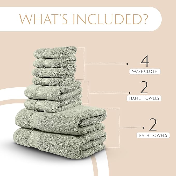 MAURA Sage Green Bath Towel Set of 8 - Image 2