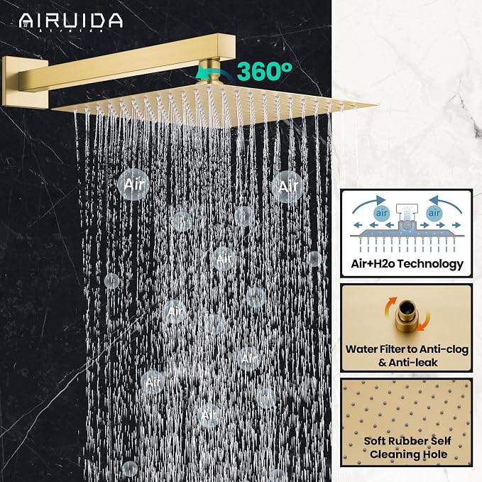 Airuida Shower Faucet Set Bathroom Rain Shower System SUS304 Stainless Steel - Image 7