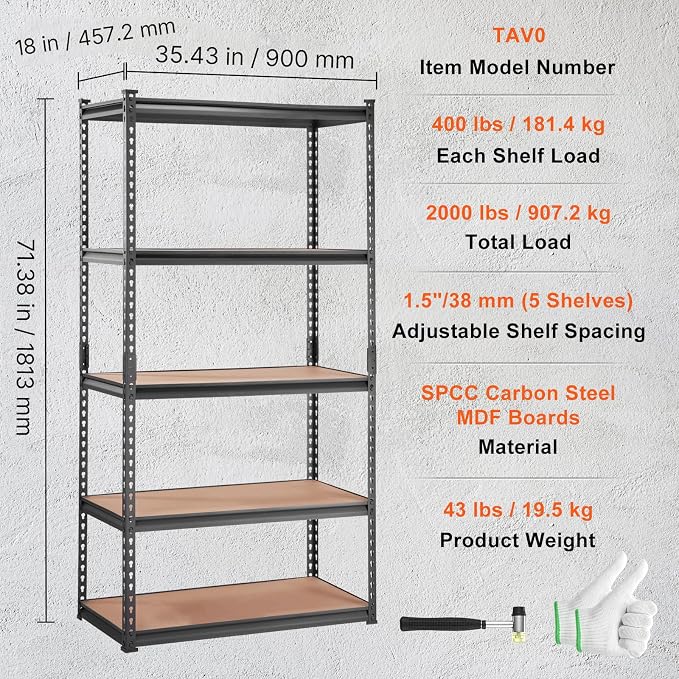 VEVOR Storage Shelving Unit, 5-Tier Adjustable, 2000 lbs Capacity, Heavy Duty - Image 3