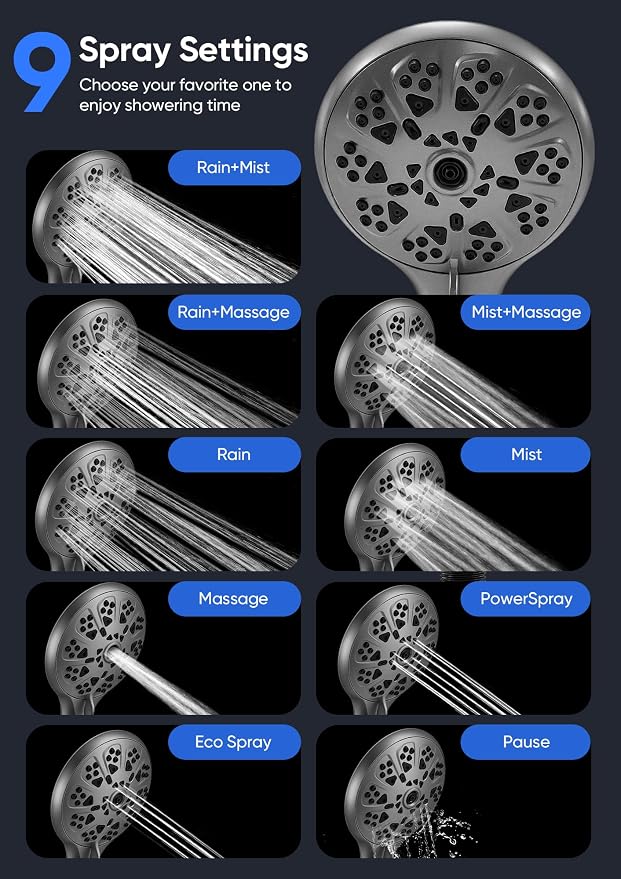 Shower Head with Handheld High Pressure, Rain Shower Head with Fixed Showerhead - Image 3