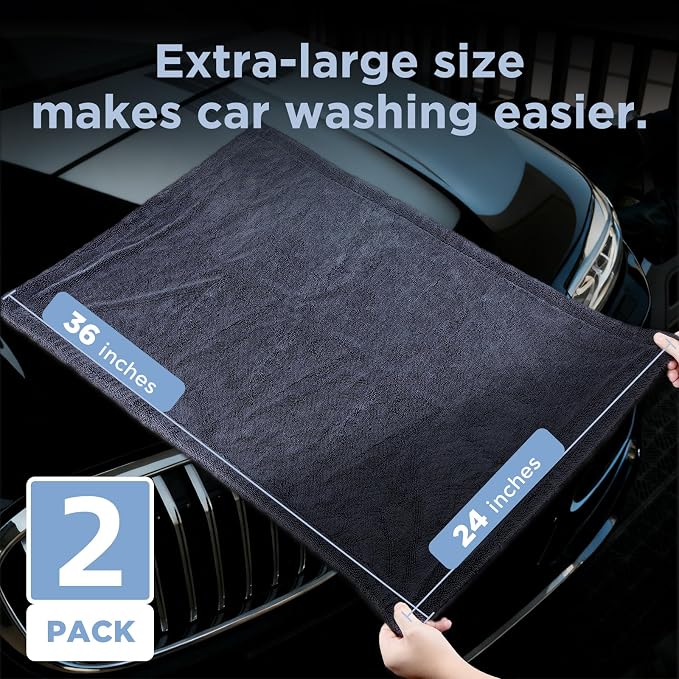2-Pack 1200GSM Microfiber Car Drying Towels, Extra Large Twisted-Loop Absorbent - Image 4
