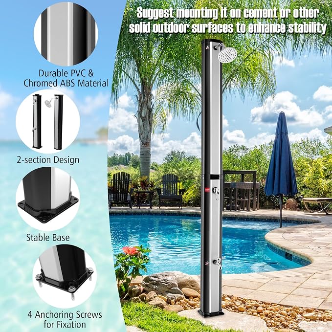 Goplus 9.3 Gallon Solar Heated Outdoor Shower, 7.2 FT Freestanding Garden Shower - Image 2