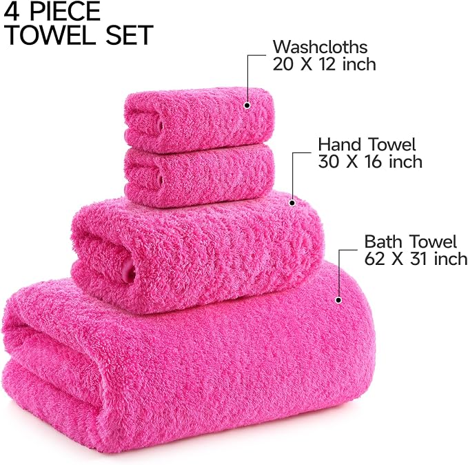 REDKISS Luxury Pink Bath Towel Set of 4, 100% Cotton 900 GSM Premium Bathroom - Image 4
