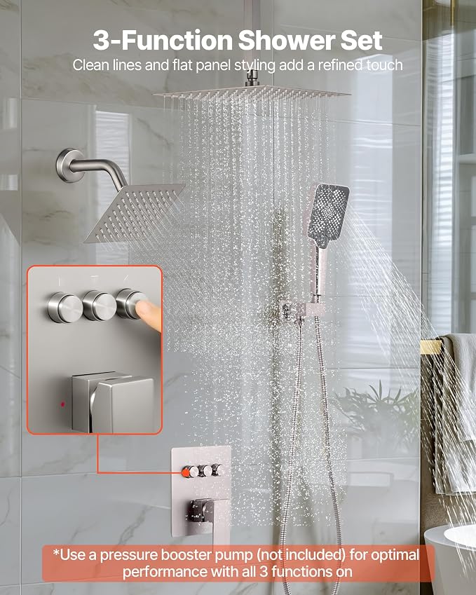 VEVOR Shower Faucet Set, 12 Inch Ceiling Mount Rainfall Shower System - Image 2