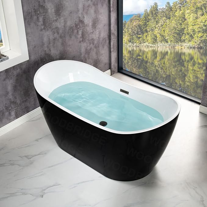 WOODBRIDGE 59" Acrylic Freestanding Bathtub Contemporary Soaking Tub, BTA1816-MB - Image 13