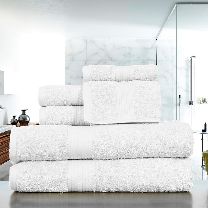 Ample Decor Bathroom Towel Set of 6-2 Hand Towel, 2 Bath Towel, 2 Wash Cloths - Image 2
