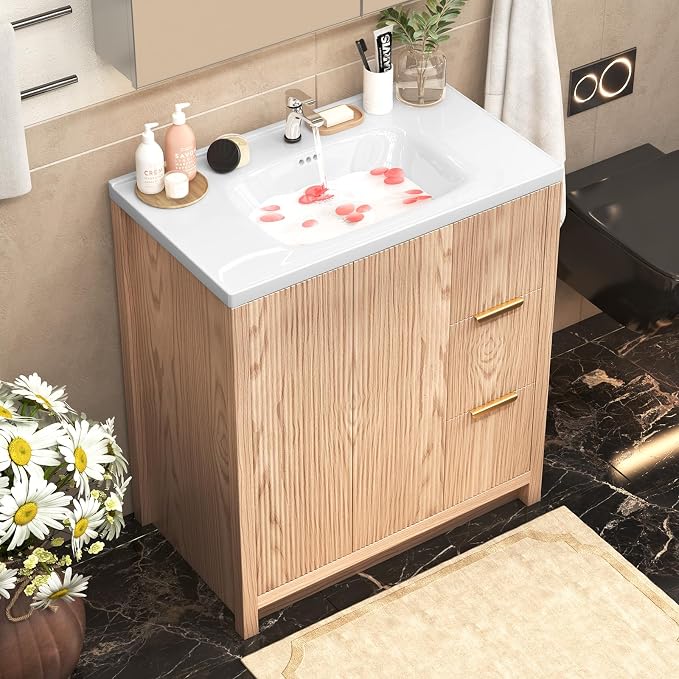 30'' Bathroom Vanity with Ceramic Single Sink Combo, Small Freestanding - Image 8
