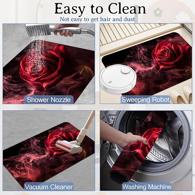 Elightvap Red Rose Bathroom Mat Quick Drying Non Slip Bath Mats Absorbent - Image 6