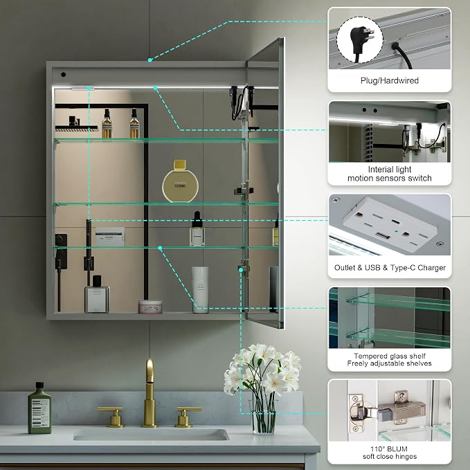 WELLFOR 24" X 30" LED Medicine Cabinet - Image 7