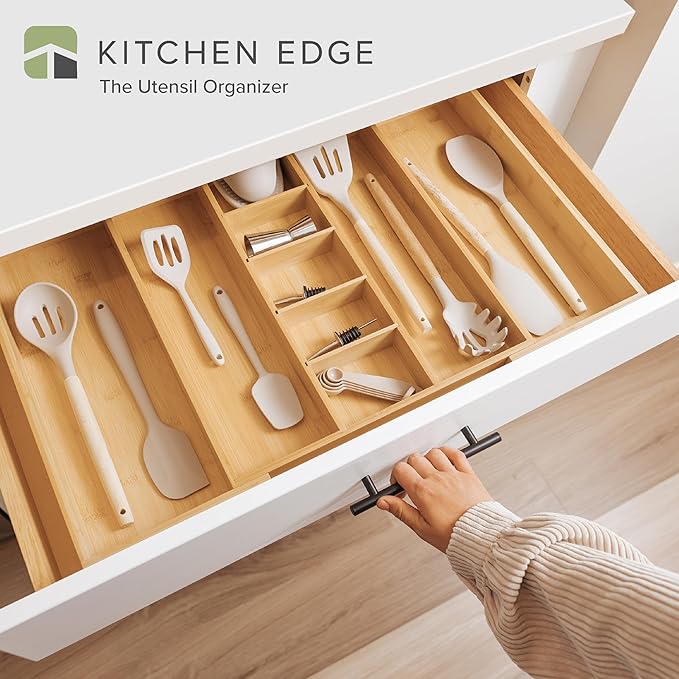 KitchenEdge Adjustable Bamboo Kitchen Drawer Organizer - Image 2