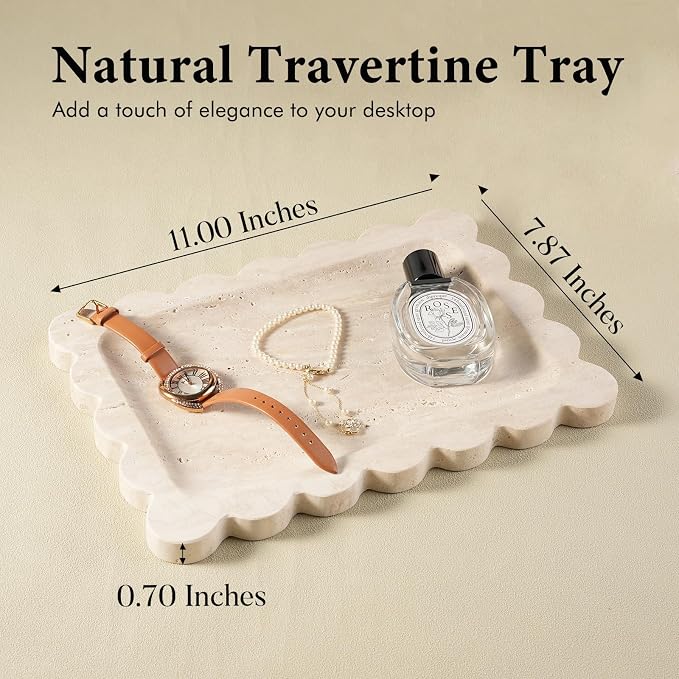 Koville Romano Travertine Vanity Tray, Stone Organizer Tray - Image 2