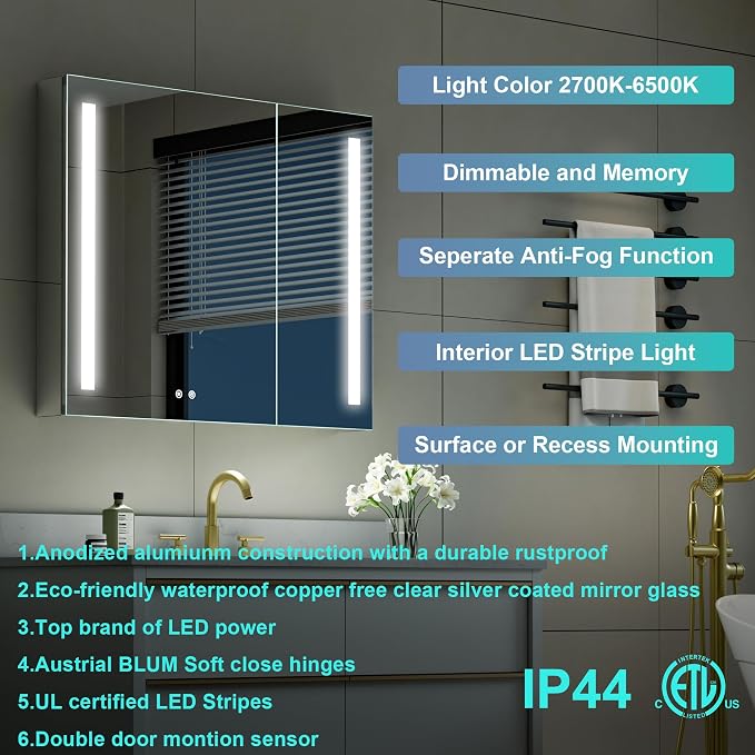 WELLFOR 36" X 30" LED Medicine Cabinet - Image 4