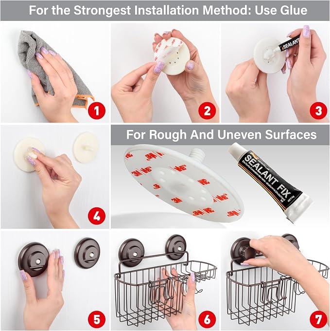 HASKO 2 Pack Shower Caddy Suction Cup - Image 6