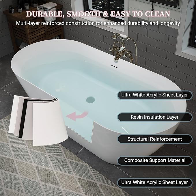 ABRUZZO 60" Acrylic Freestanding Bathtub - Image 6
