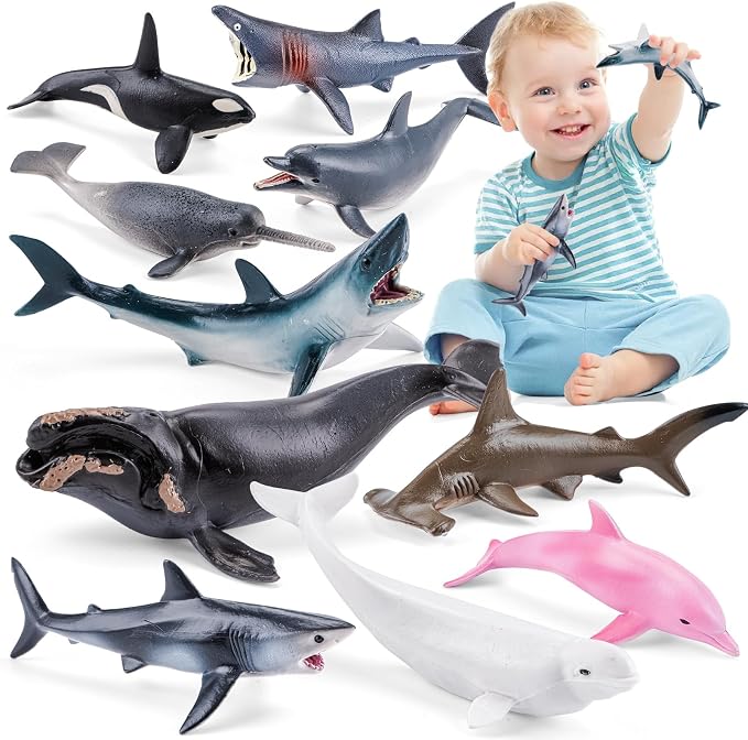 10PCS 5-6" Sea Animal Toys for Toddlers, Bath Ocean Animal Whale Shark by THINKBAY