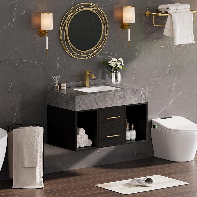 KunMai 35.4" Black Floating Bathroom Vanity - Image 7