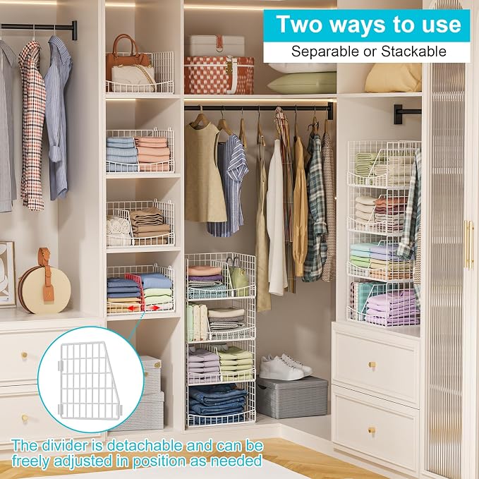 Divided 4-Tier Stackable Closet Organizers and Storage Basket, Foldable Closet - Image 2