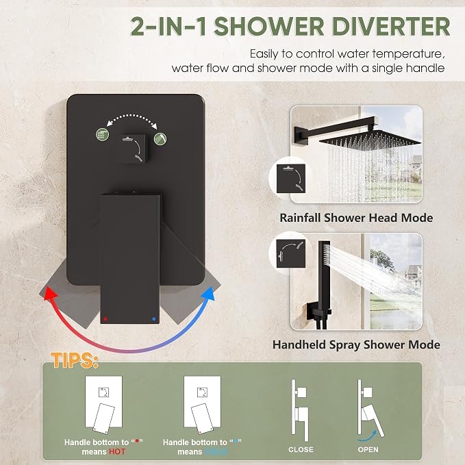 Black Shower System, Wall Mounted Shower Faucet Set - Image 6