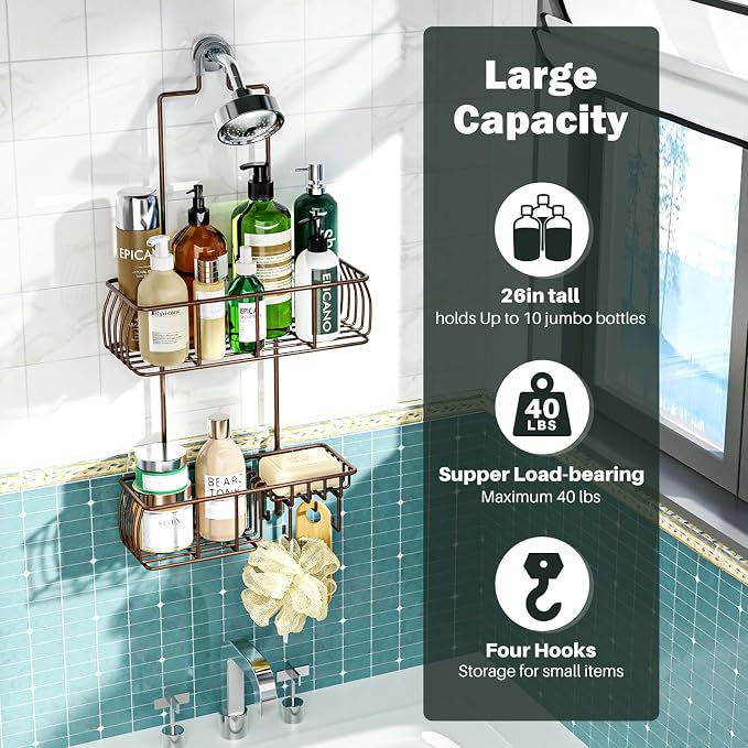 Epicano Shower Caddy Hanging, Anti-Swing Over Head Shower Caddy Rustproof - Image 2