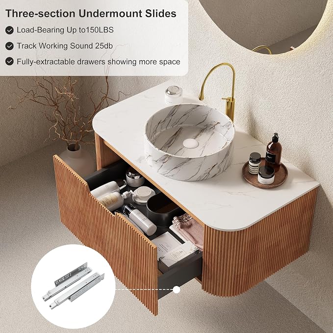 30" Bathroom Vanity with Sink, Floating Vanities with Marble Countertop and - Image 5