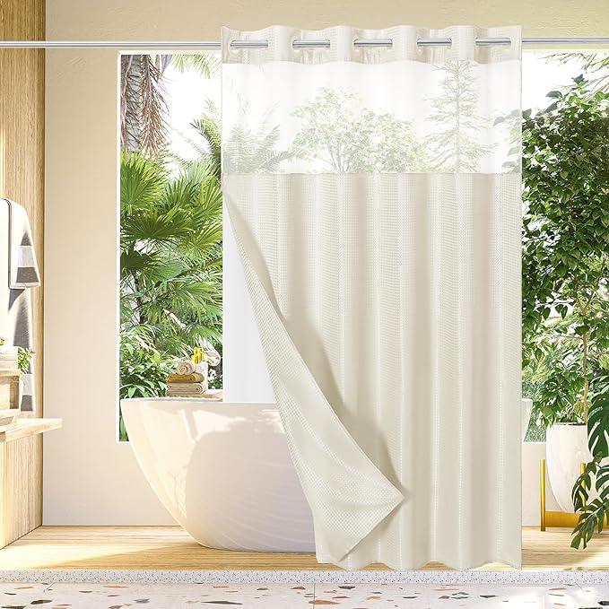 Gibelle Extra Long Shower Curtain 72x86, Waffle Weave Bathroom Shower Curtain by Gibelle