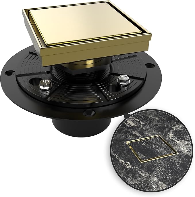 WEBANG 4 Inch Square Shower Drain Gold Floor Drain by WEBANG