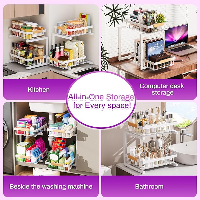 ADBIU Under Sink Organizer, 2 Pack 2 Tier Expandable Height Under-Sink Bathroom - Image 3