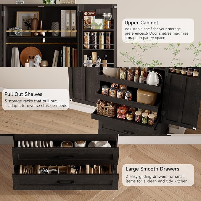 ONBRILL 71" Tall Farmhouse Kitchen Pantry Cabinet - Image 6