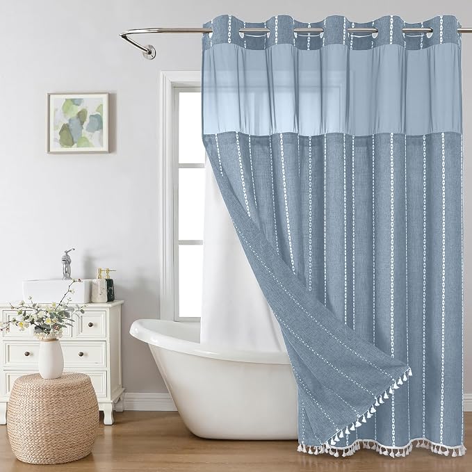 No Hook Extra Long Shower Curtain Set by EACHOPE